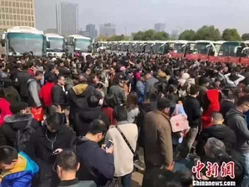 资料图：69辆大巴载着南京及周边城市3300多人分线路开赴64家楼盘。 朱晓颖 摄
