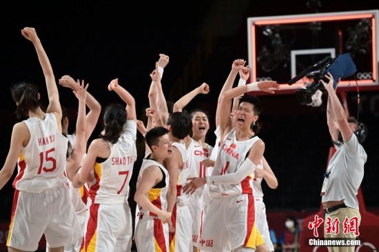 资料图：图为中国女篮队员庆祝胜利。图片来源：视觉中国